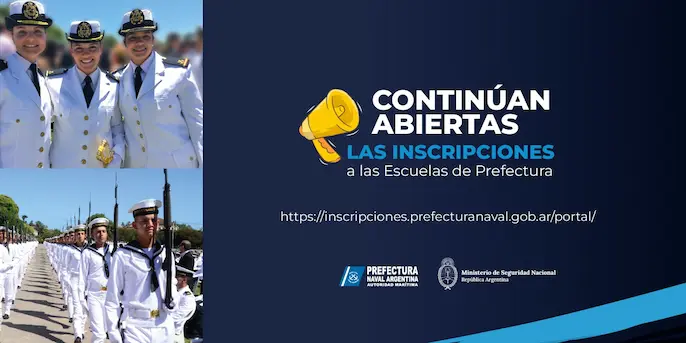 Inscripciones escuelas prefectura: Banner informativo sobre la apertura de vacantes para Oficiales y Suboficiales.