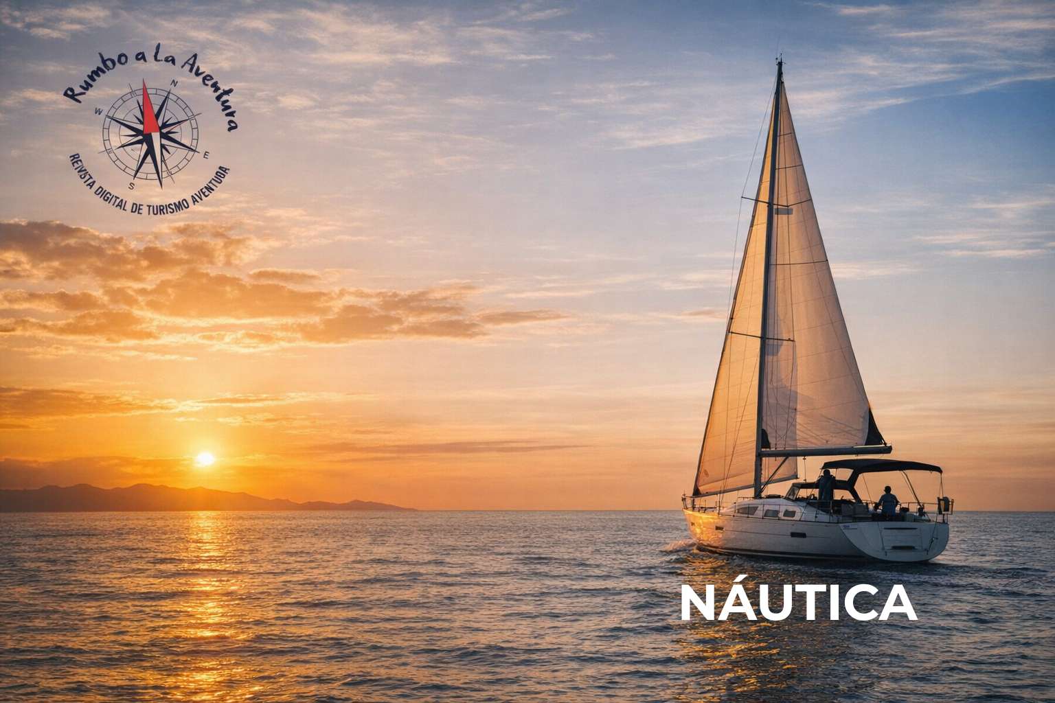 Embarcación náutica navegando en mar abierto, portada editorial de Rumbo a la Aventura.