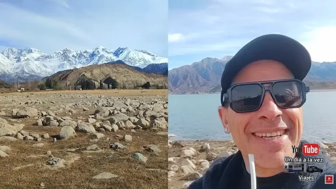 Vista panorámica de las montañas de Vallecitos en Mendoza cubiertas de nieve tras un histórico temporal de invierno.